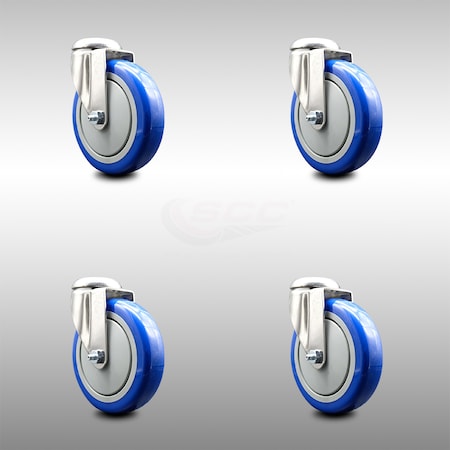 Service Caster 5 Inch 316SS Blue Polyurethane Wheel Swivel Bolt Hole Caster Set SCC-SS316BH20S514-PPUB-BLUE-4